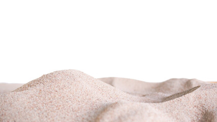 Dune desert sand pile isolated on white background. dry beach at coast. for tourist tropical travel summer in holidays or  environmental conservation nature concept.
