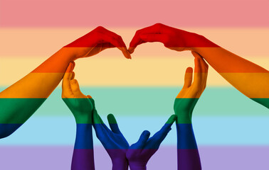 Hands making heart on white background