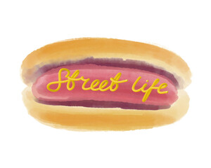 Hot dog illustration Delicious fast food with mustard