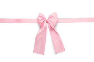 Beautiful pink ribbon with bow on white background