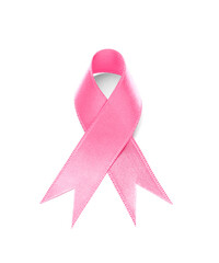 Pink ribbon on white background. Breast cancer awareness concept