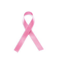Pink ribbon on white background. Breast cancer awareness concept