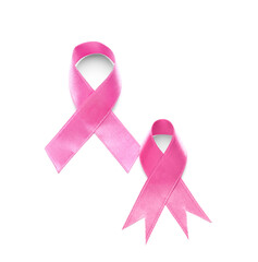 Pink ribbons on white background. Breast cancer awareness concept
