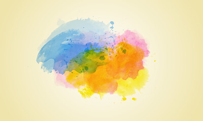Multicolored spots, watercolor background, bright blue, red, yellow colors