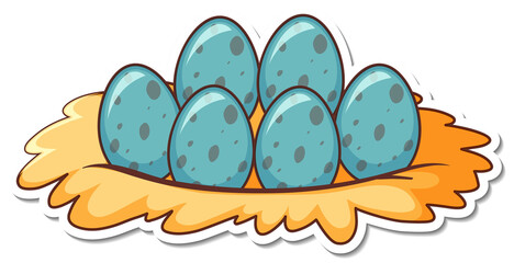 Sticker design with eggs in bird nest isolated