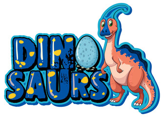 Cute parasaurolophus dinosaurs cartoon character with font design for word Dinosaurs © GraphicsRF