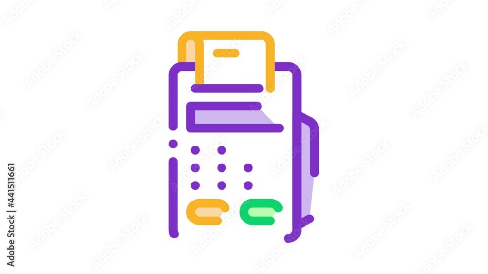 Sticker Cash Machine Calculator And Check animated icon on white background