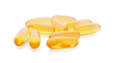 Fish oil capsules on white background