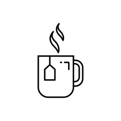 Coffee or tea cup line icon in black. Graphic elements. Trendy flat isolated symbol sign for: illustration, outline, logo, badge, mobile, app, mark, design, web, dev, site, ui, gui, ux. Vector EPS 10