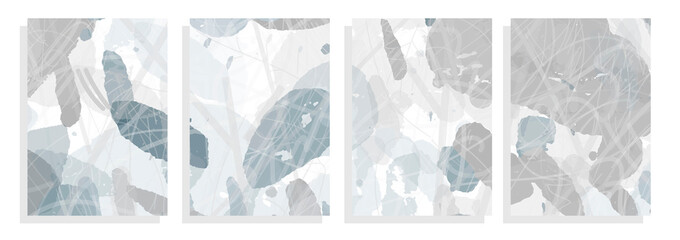 art template set, cold grey nature seasons, vector abstract background  with drawing elements, thin lines