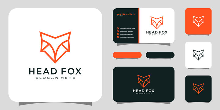 head fox logo vector line style design with business card