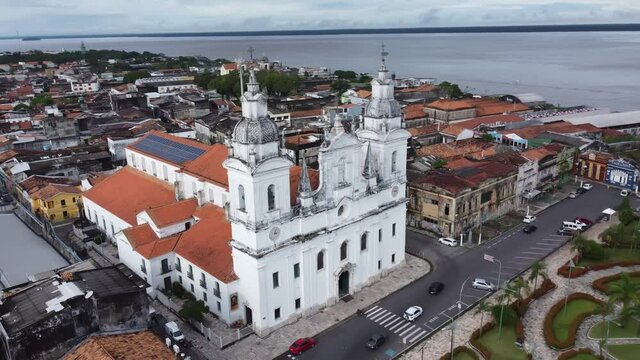 Aerial view of the Metropolitan Cathedral of Belem or "Se". 4K.