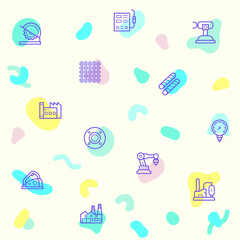 Vector illustration of a cute Factory and industrial. Collection of pressure meter, geothermal energy, welding, steel, structure, electric, construction, tool and other elements. Isolated on beige.