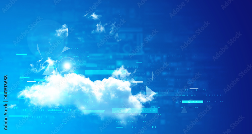 Poster cloud network in abstract technology background. cloud networking concept