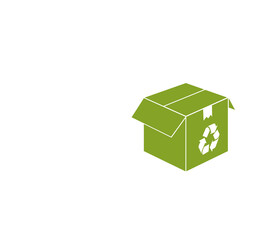 Illustration of a simple recycle box icon on white background with copy and text space.