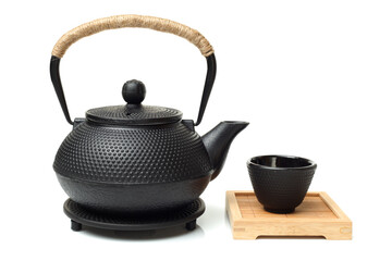 Closeup of tea set on white background 