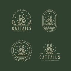 set of cattails reeds minimalist line art badge logo icon template vector illustration design. simple modern nature, environment, and botanical bundle emblem logo concept inspiration
