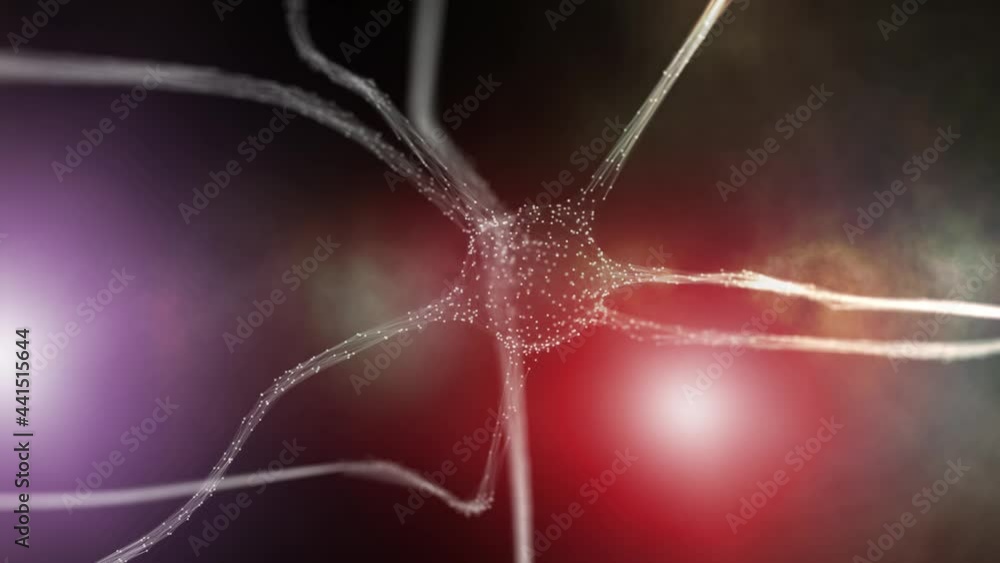 Poster abstract colourful neuron cell in the brain animation background. concept science.