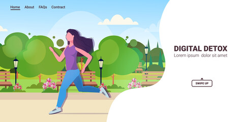 woman jogging in park girl resting from devices healthy lifestyle digital detox concept