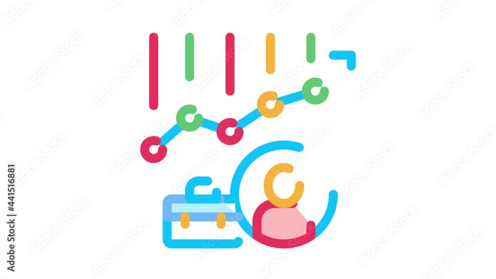 Poster graph chart avatar and case job hunting animated icon on white background