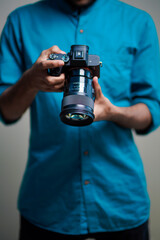 Photographer With Camera on white background.