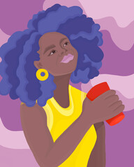 Illustration of a black woman holding a red cup in her hand
