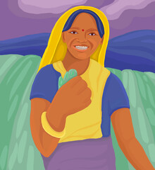 Asian woman who harvests crops on plantations