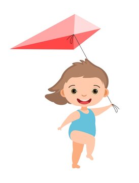 The cheerful girl rejoices. Prepared for water games in the sea, river or pool. In beachwear. Isolated on white background. Illustration in cartoon style. Flat design. Vector art