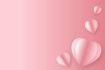 3D Paper elements in shape of heart  on pink background.