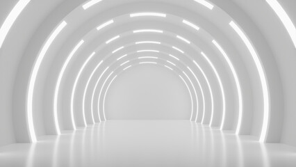 White futuristic mock up scene, abstract futuristic sci-fi interior design, 3D render