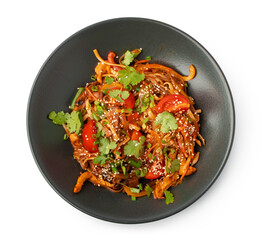 Bowl with asian wok noodles isolated on white
