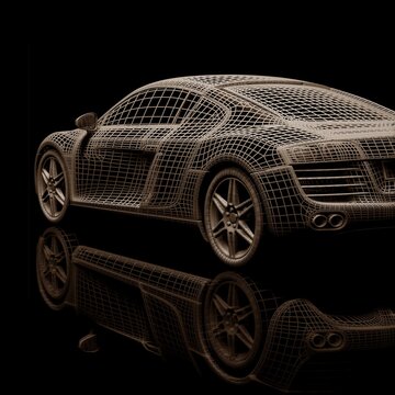 Art car model on a black background. 3d render