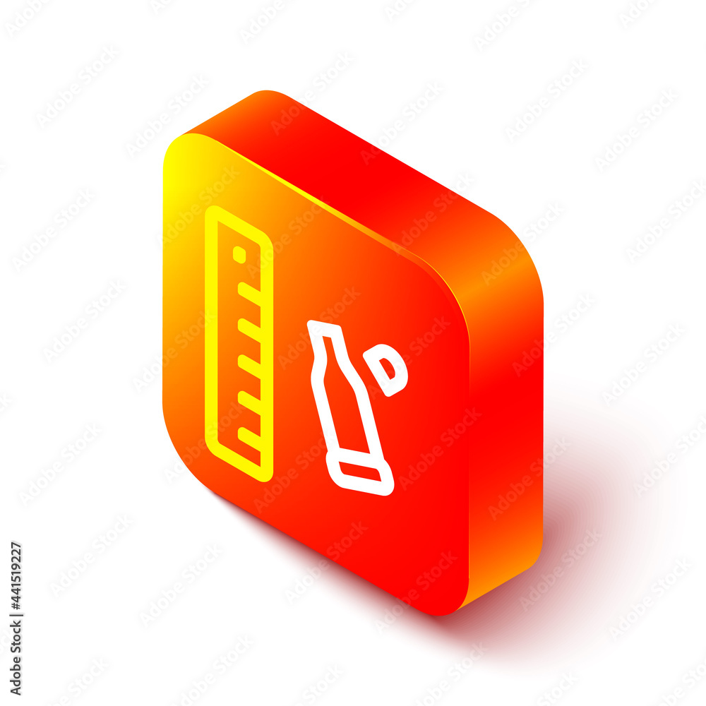 Poster isometric line bullet casing as a piece of evidence placed with forensic ruler for documentation ico