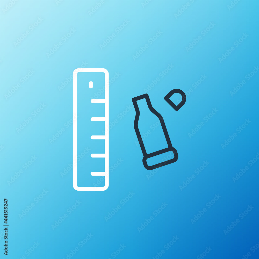 Poster line bullet casing as a piece of evidence placed with forensic ruler for documentation icon isolated