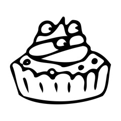 Vector illustration of muffin with cream and blueberry