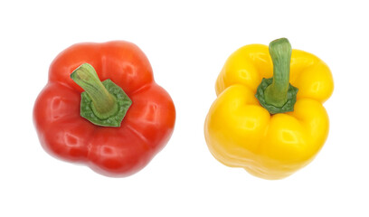 Fresh red and yellow sweet pepper or bell pepper, Spice seasoning, Ingredients for spicy food, Isolated on white background, Cut out with clipping path, Top view