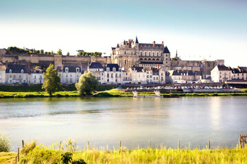 Fototapeta premium the castle of Amboise from the banks of the Loire
