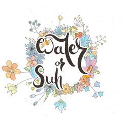 Hand lettering grunge card with flower background. Handcrafted doodle letters in retro style. Hand-drawn vintage typography