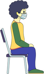 椅子に座り待機するマスクをつけた男性（アウトラインあり）