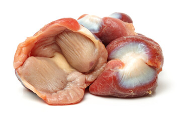 Raw Chicken gizzards on white background