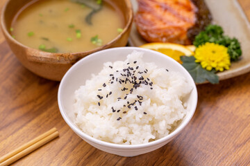 Obraz na płótnie Canvas japanese rice with oriental foods.