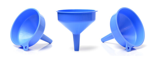 closeup of a blue funnel isolated on a white background
