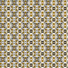 Seamless kaleidoscopic pattern.Gray, mustard ornament on a white background.