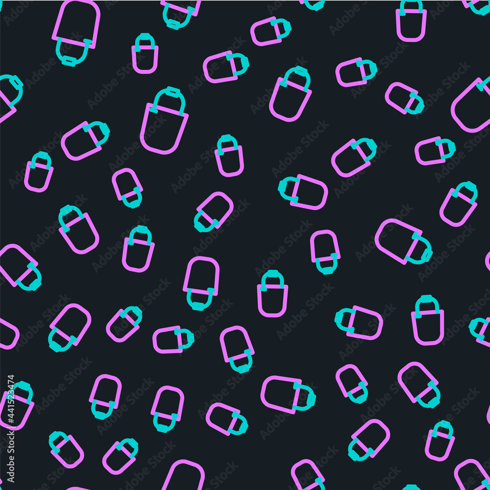 Poster line bucket icon isolated seamless pattern on black background. vector