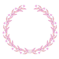 Fototapeta na wymiar Frame, round shape, pink color, on an isolated background. Leaves, heart, collected, in a wreath, round, shaped.