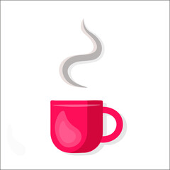 Minimalistic flat red coffee mug. Good morning greeting card with a cup of coffee or tea on a transparent background. Vector illustration. Minimalist style.