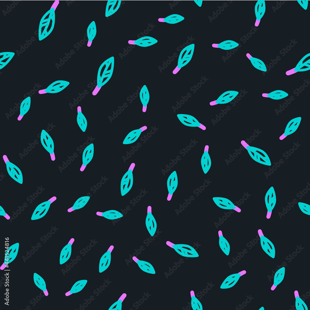 Poster line magic feather icon isolated seamless pattern on black background. vector