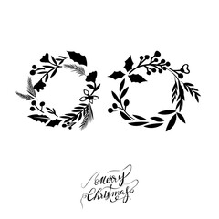 Merry Christmas Circle flowers beautiful round frame Flat style. Vector illustration EPS 10