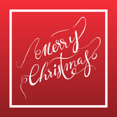 Merry Christmas  Calligraphic Lettering ,isolated on red  background  ,Vector illustration EPS 10