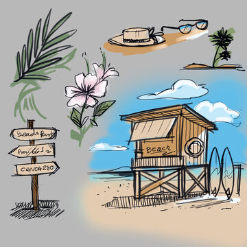 The beach,Vacation banner,Landscape with palm trees,beach and ocean